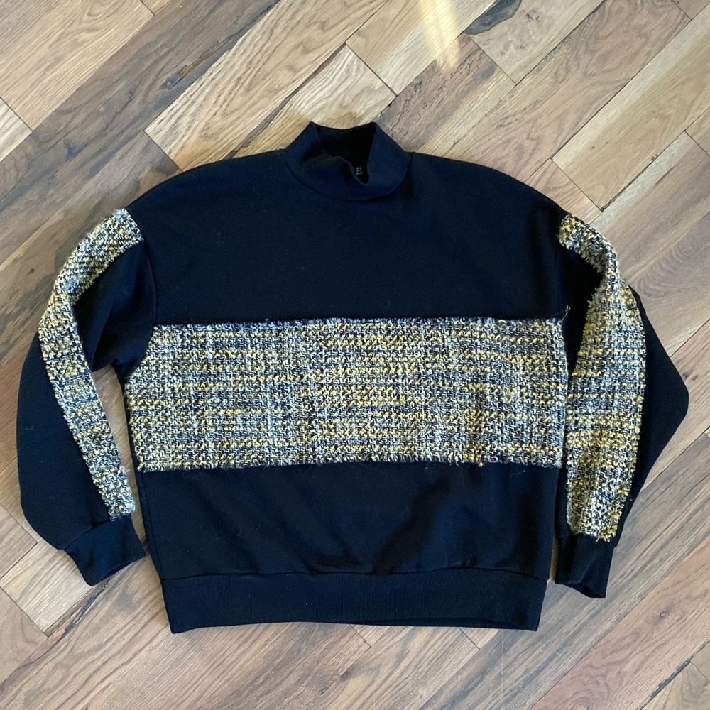 Bershka Womens Woven Black Textured Sweater Size Large